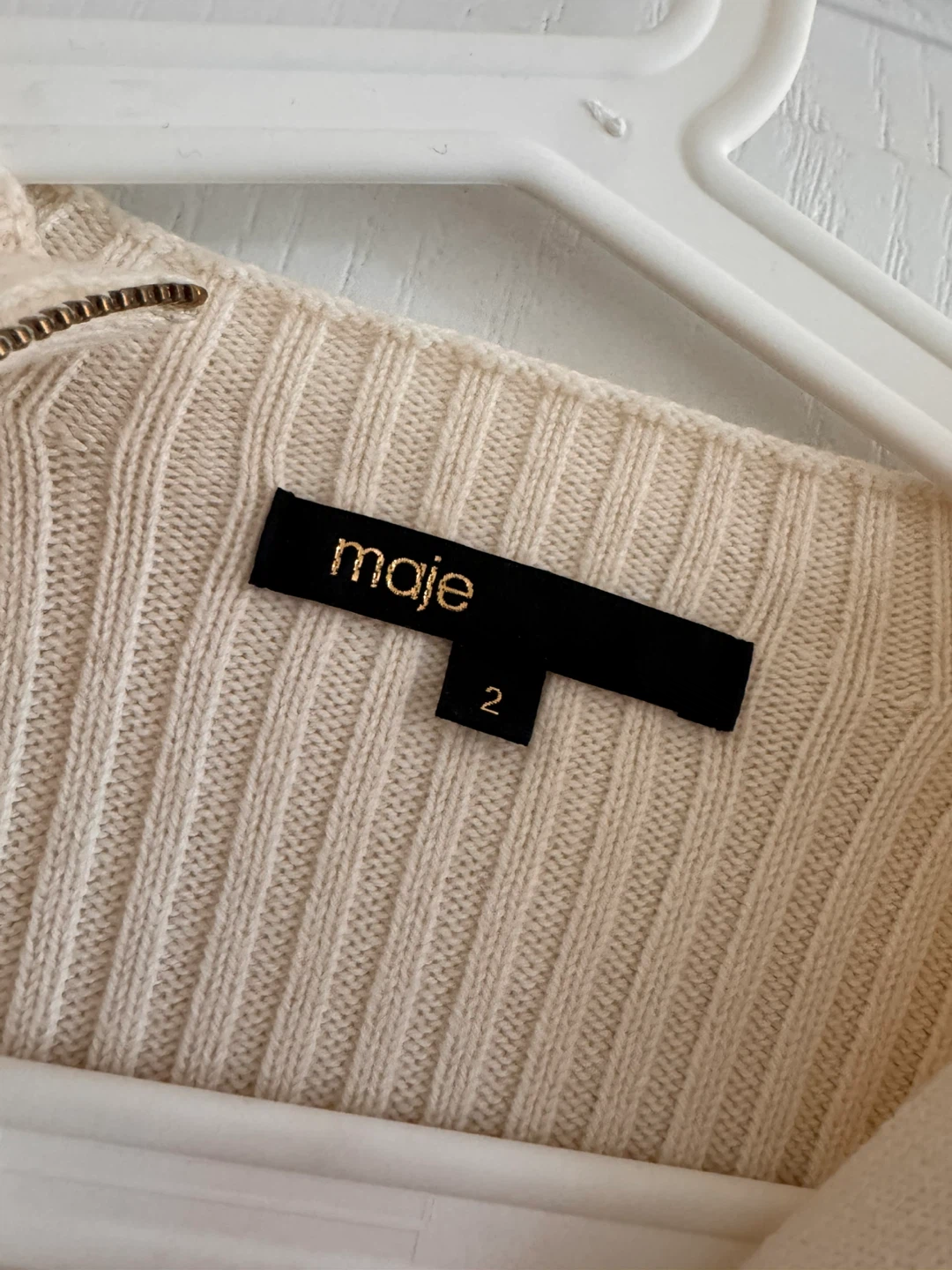 Maje Ribbed Knit Zip Neck Sweater - size 2 - photo 2