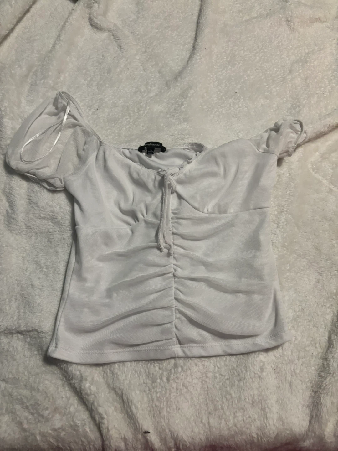 Ambiancee White Ruched Mesh Top