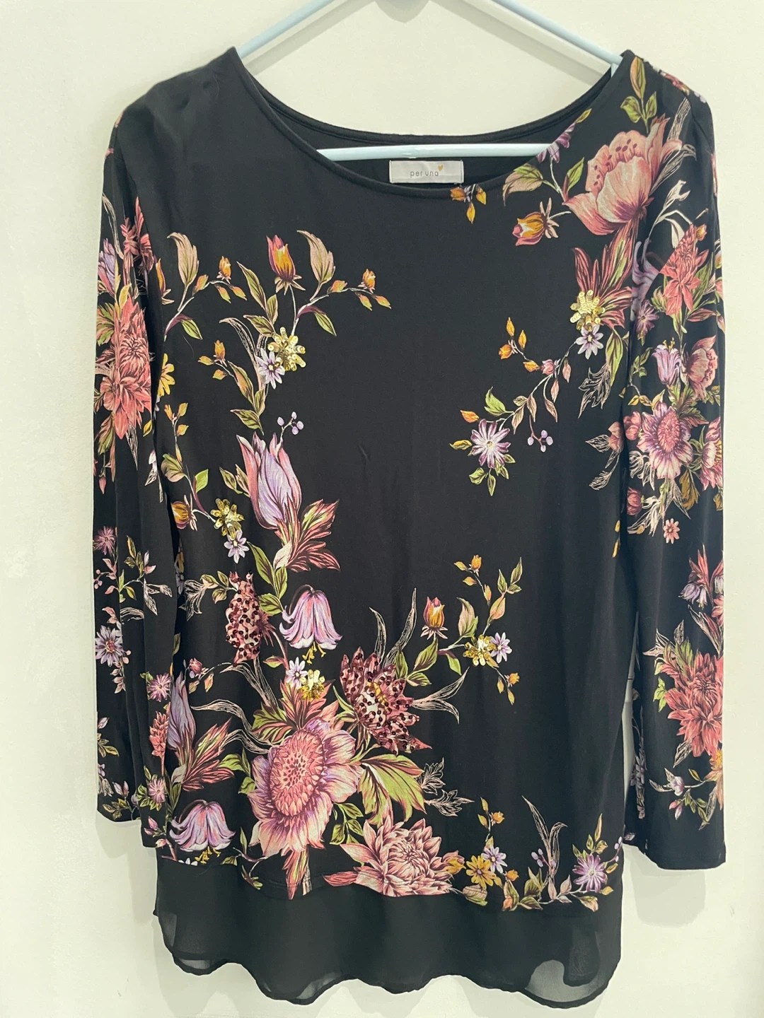 Per Una Black Floral Print Long Sleeve Tinic Blouse