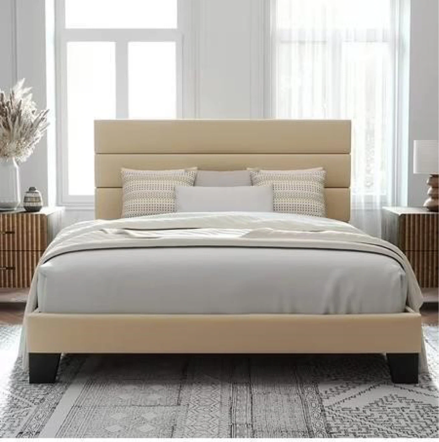 Beige Upholstered Bed Frame