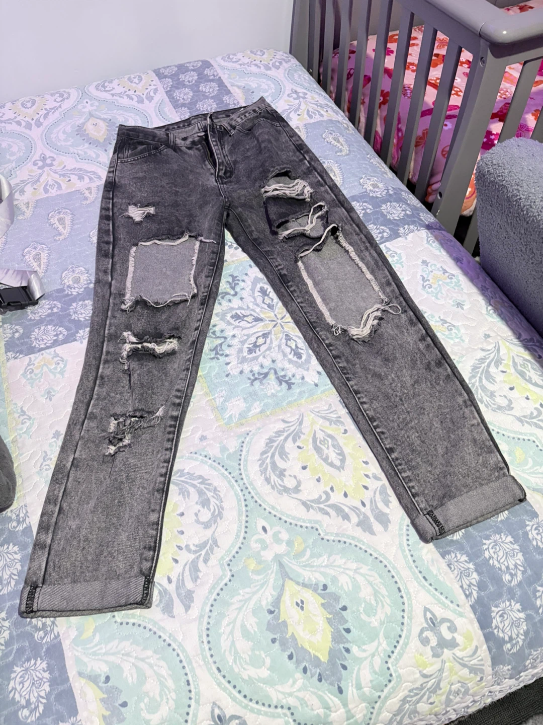 Distressed Grey Denim Jeans