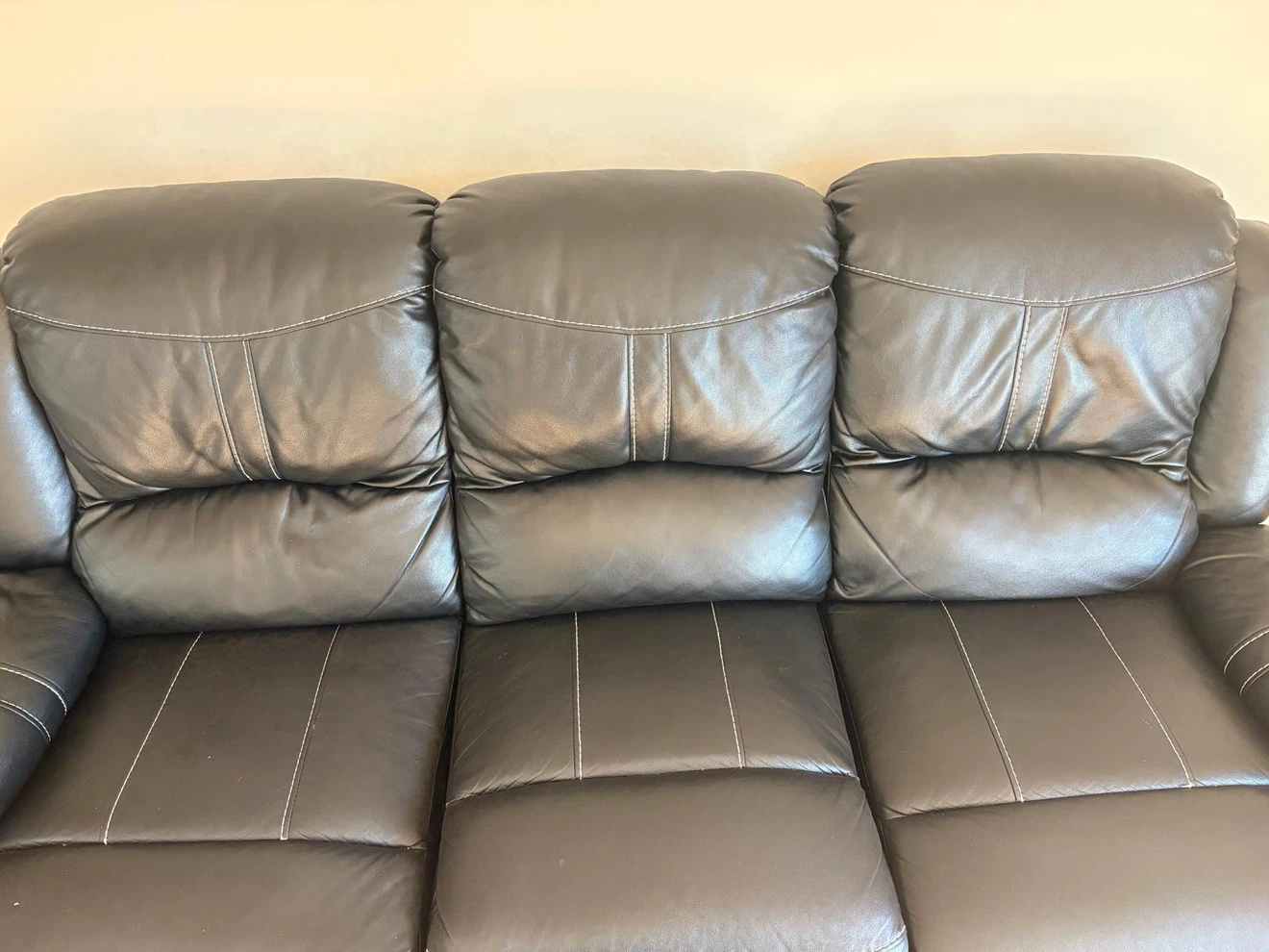Black Leather 3-Seat Reclining Sofa - photo 2