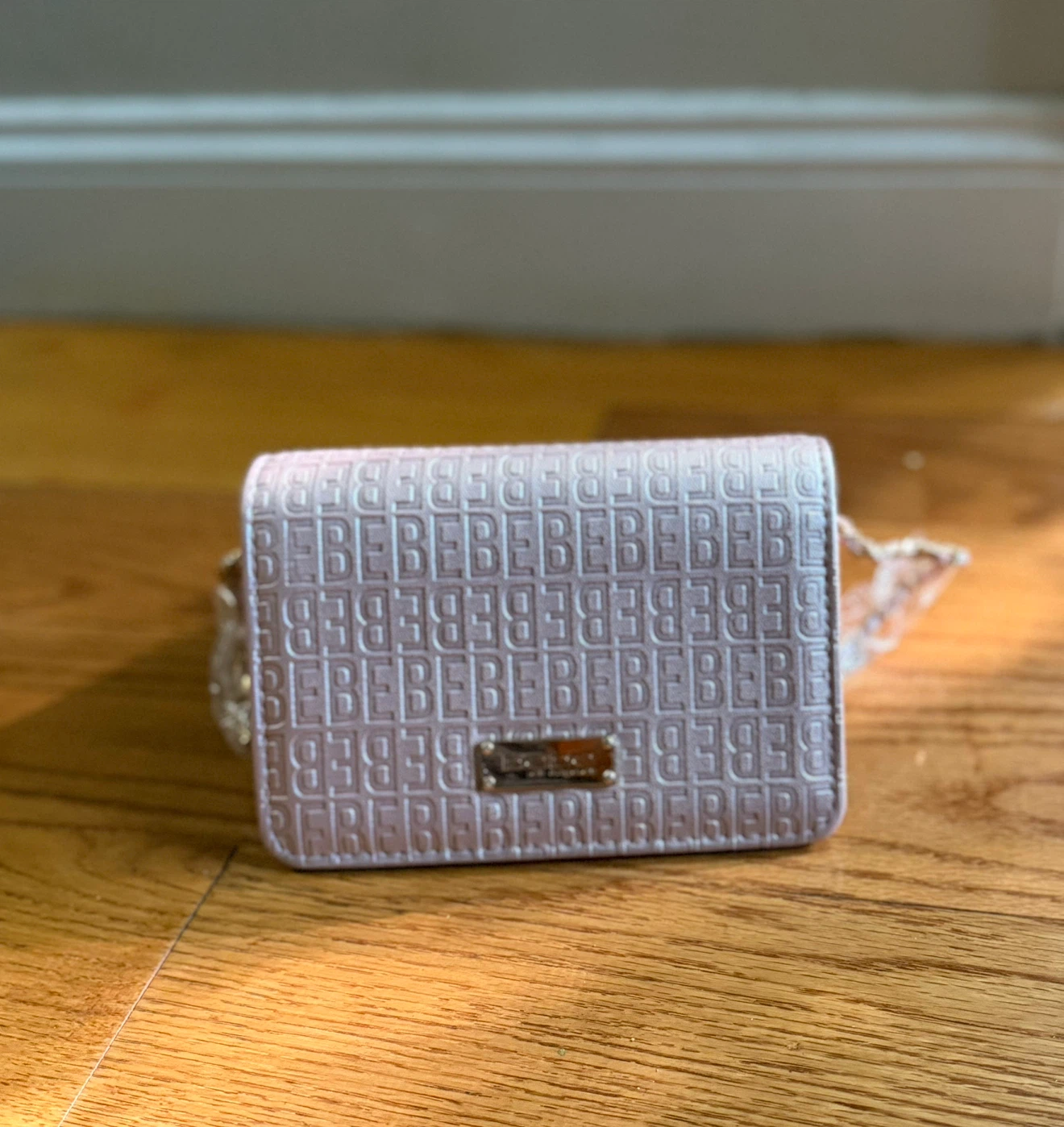 Bebe Embossed Logo Crossbody Bag Pink