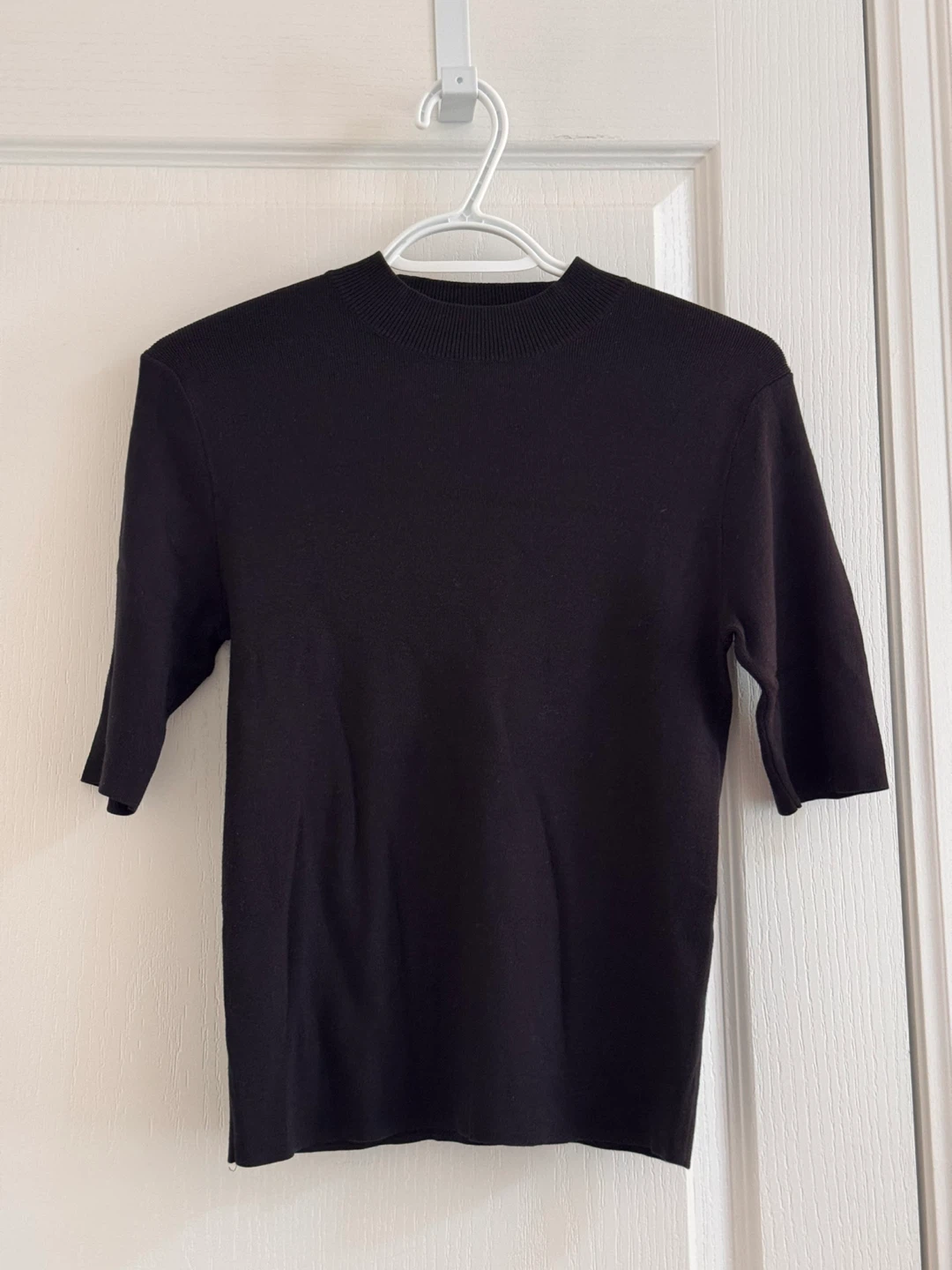 Oak + Fort Black Mock Neck Short Sleeve Top