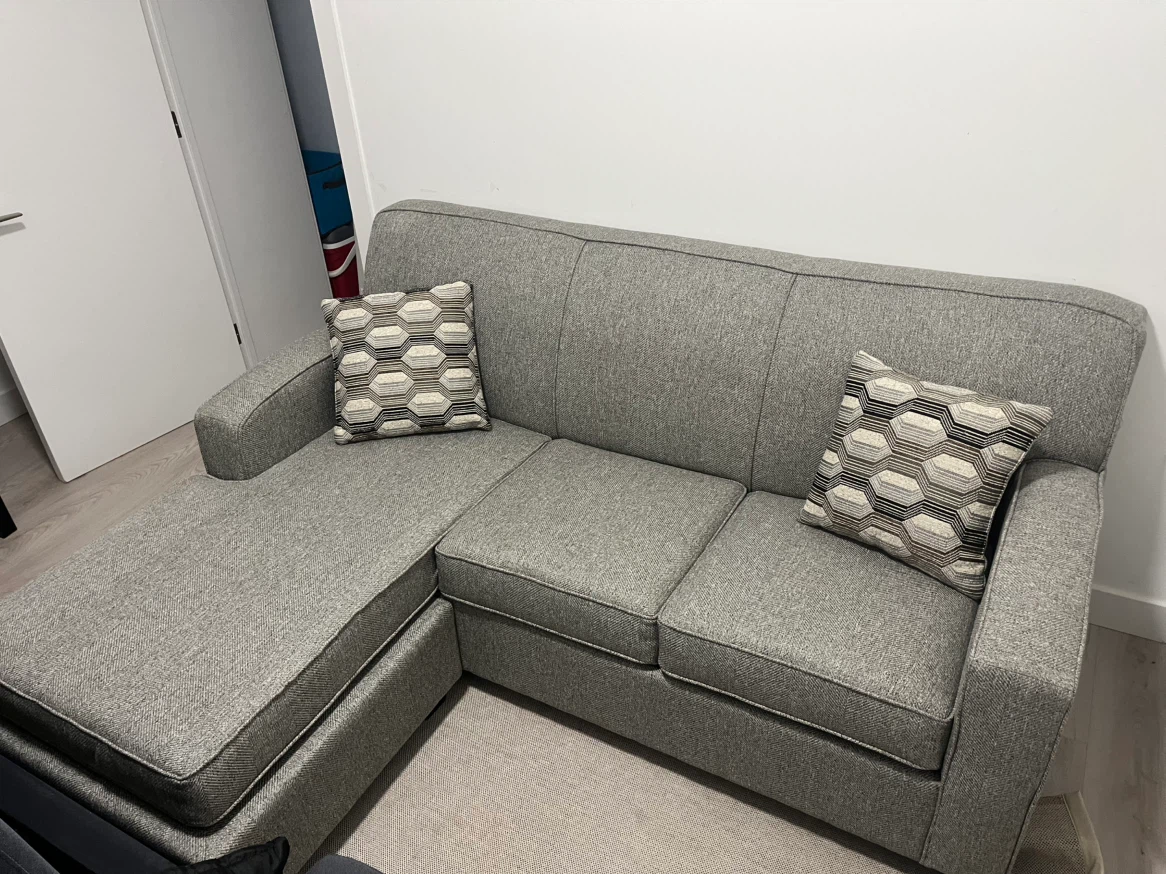 Grey Sectional Sofa Bed with Pull-Out Mattress