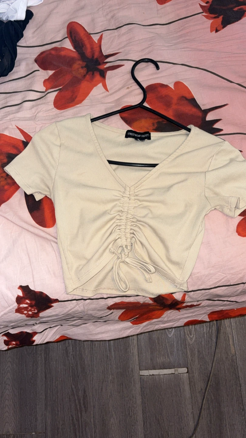 Cream/White Ruched Crop Top