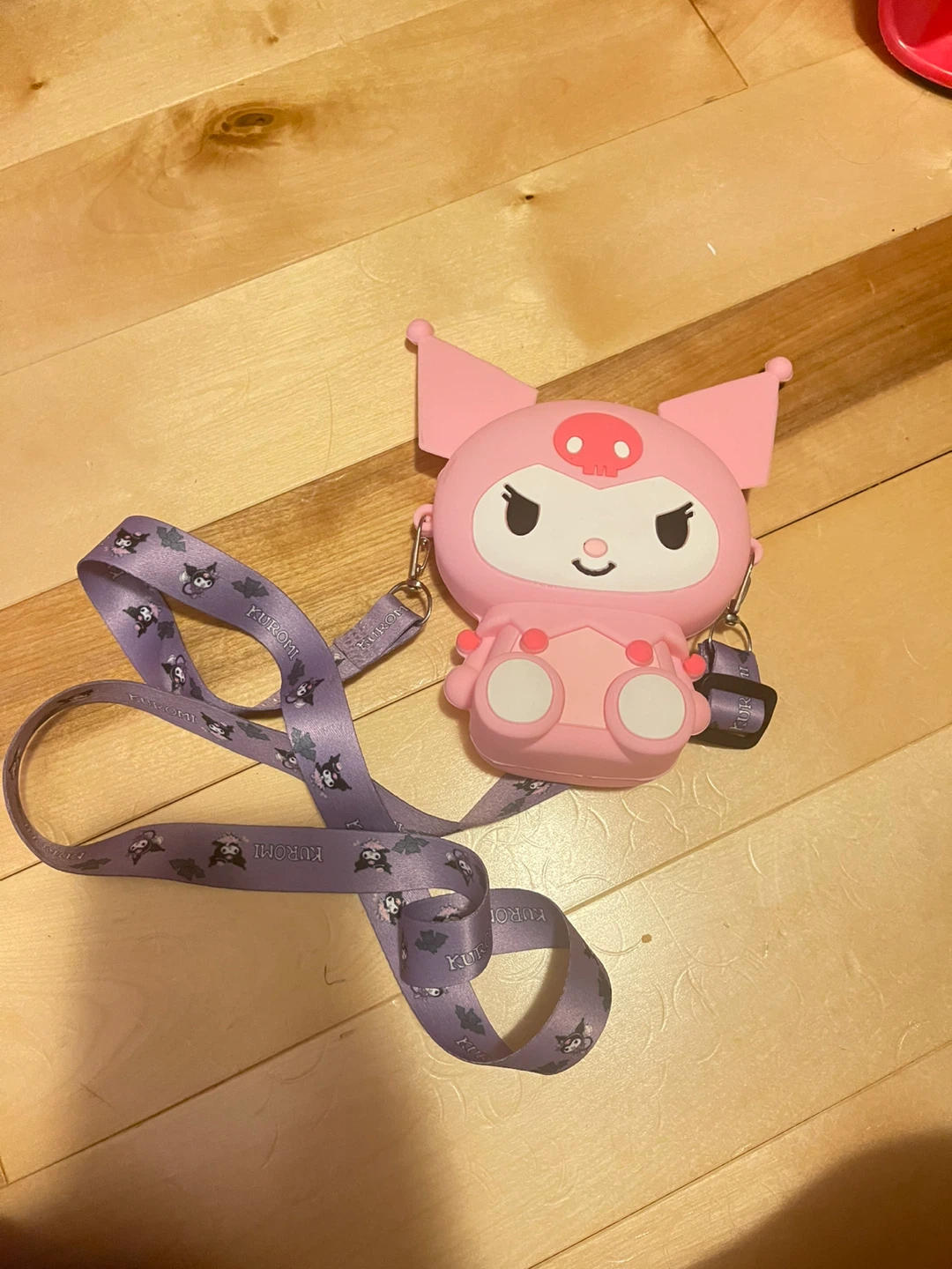 Pink Kuromi Character Coin Purse with Lanyard