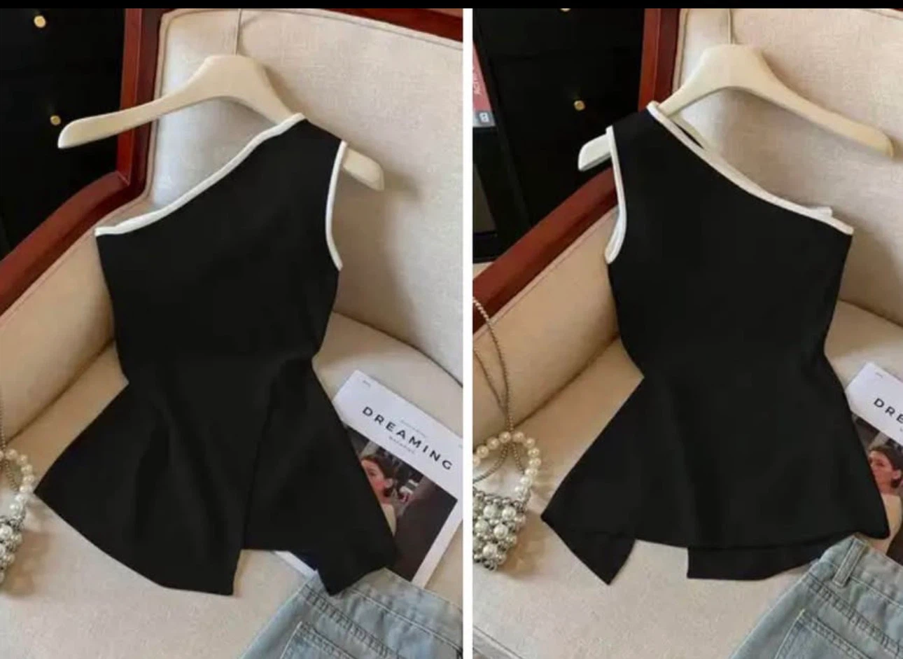 Black One-Shoulder Peplum Top. Size medium