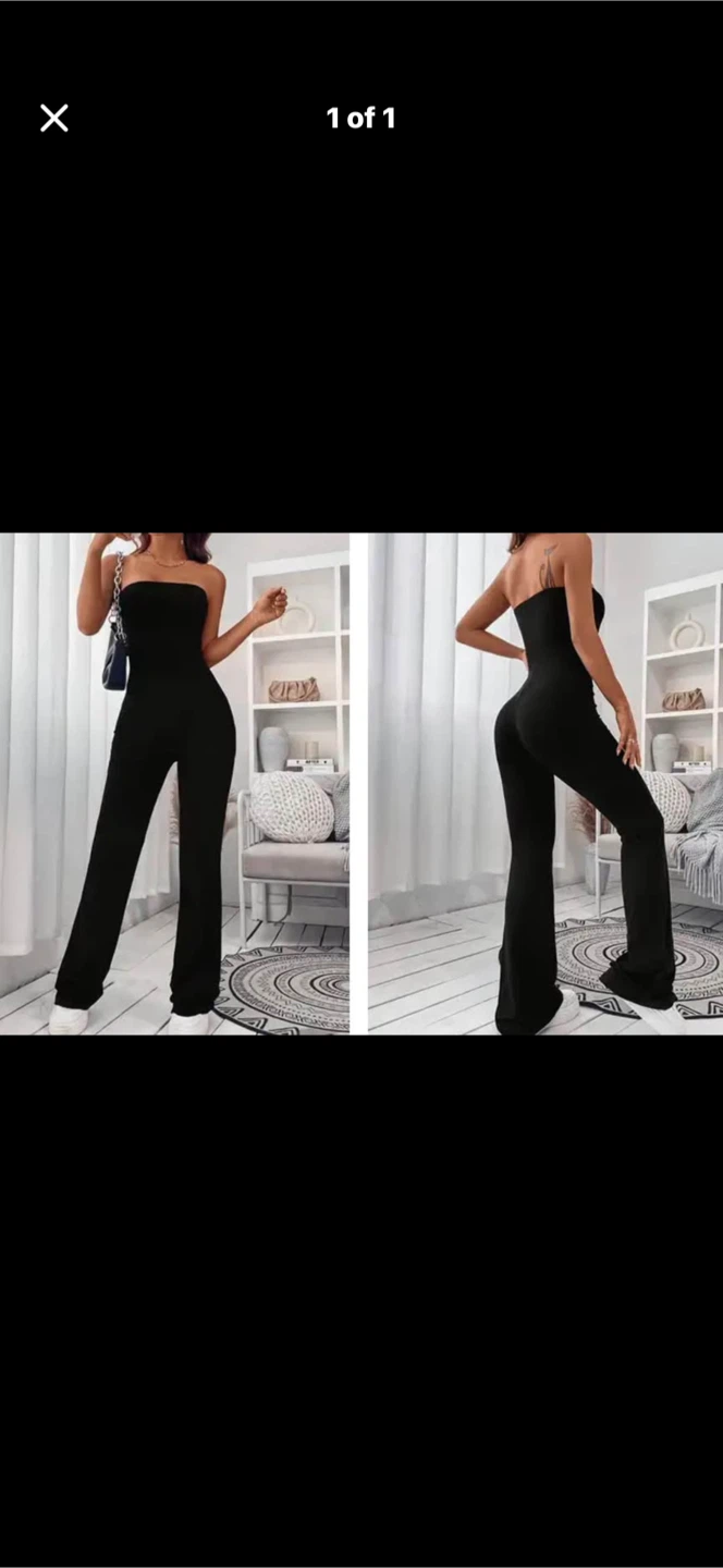 Black Strapless Flare Jumpsuit. Size small