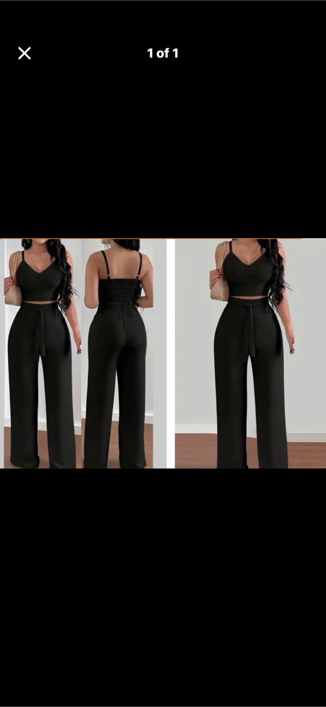 Black Crop Top and Wide Leg Pants Set. Size medium