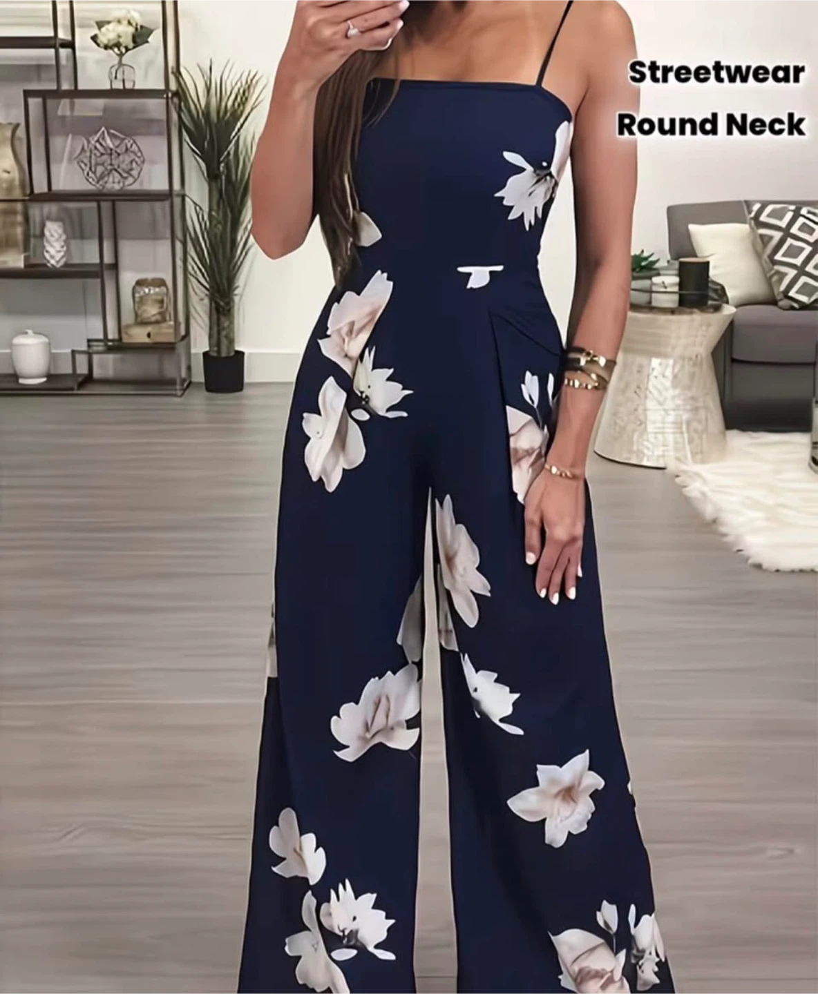 Navy Floral Jumpsuit. Size large