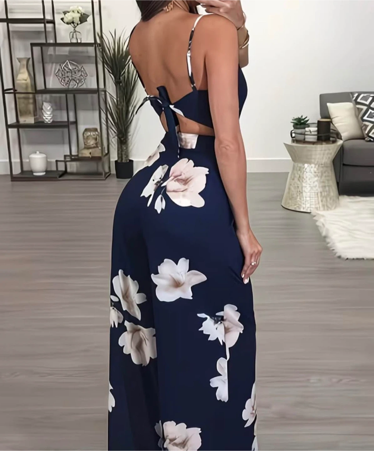Navy Floral Jumpsuit. Size large - photo 2