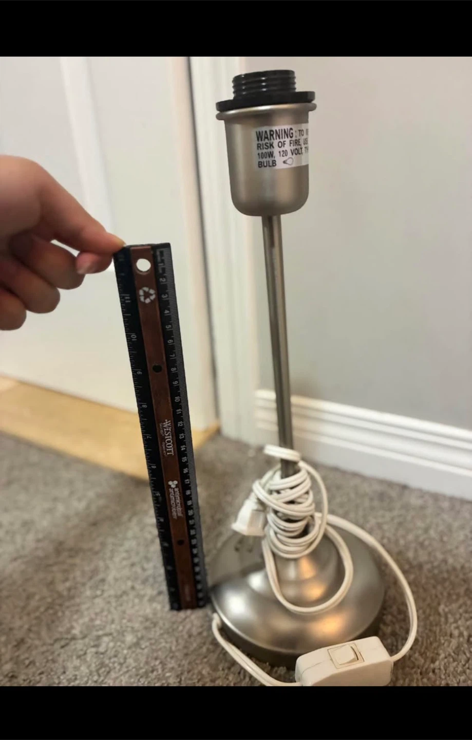Silver Floor Lamp Base with Cord and Switch