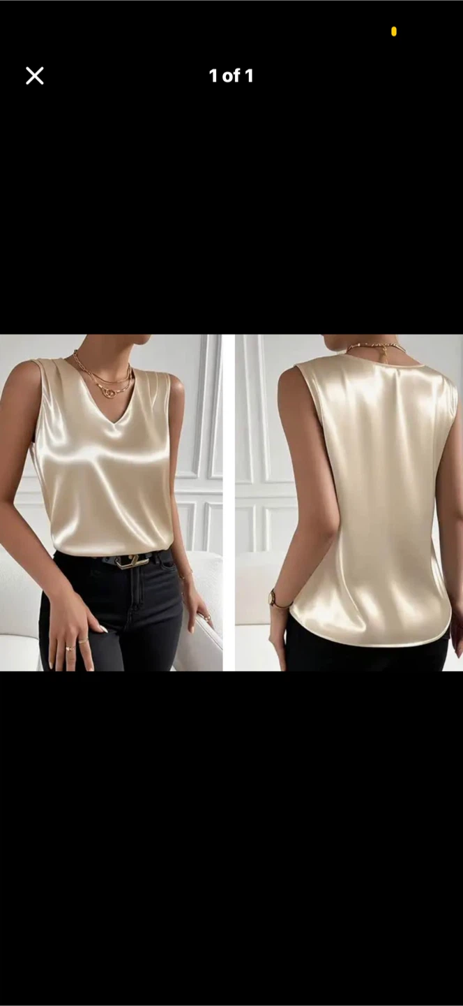 Satin V-Neck Tank Top - Champagne. Size large