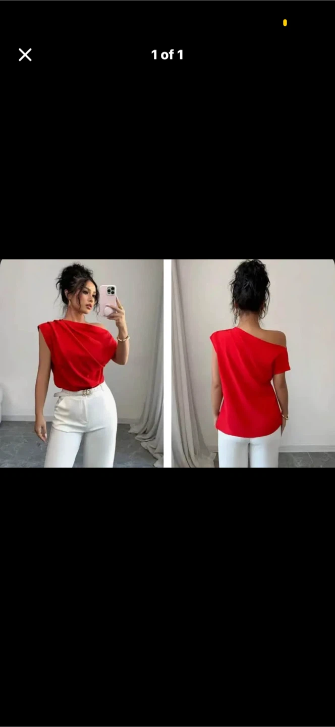 Red One-Shoulder Drape Top. Size small