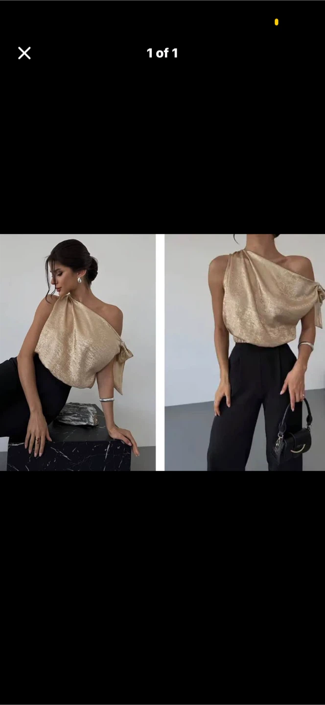 Gold One-Shoulder Shimmer Top. Size large