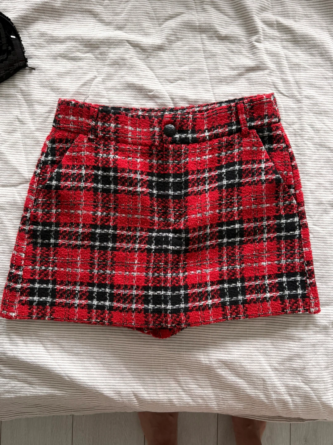 Zara Red Plaid Tweed Shorts