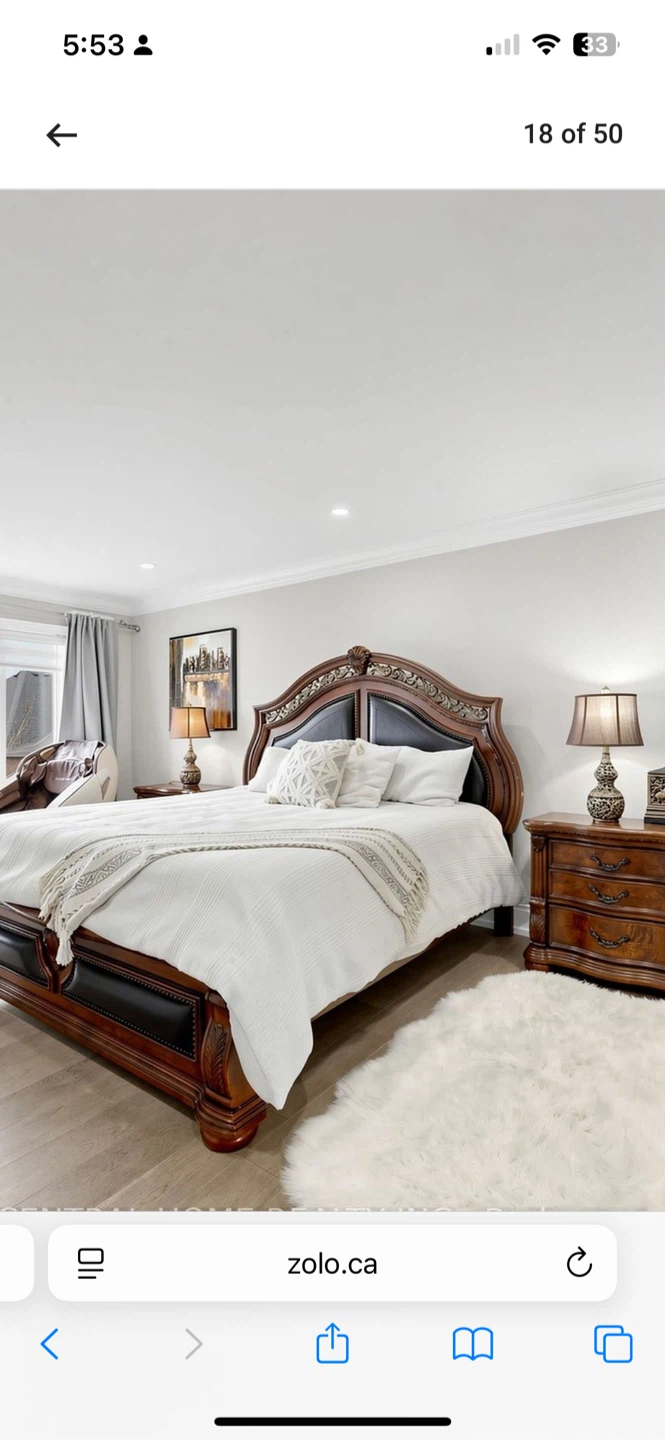 Dark Wood and Leather Bed Frame