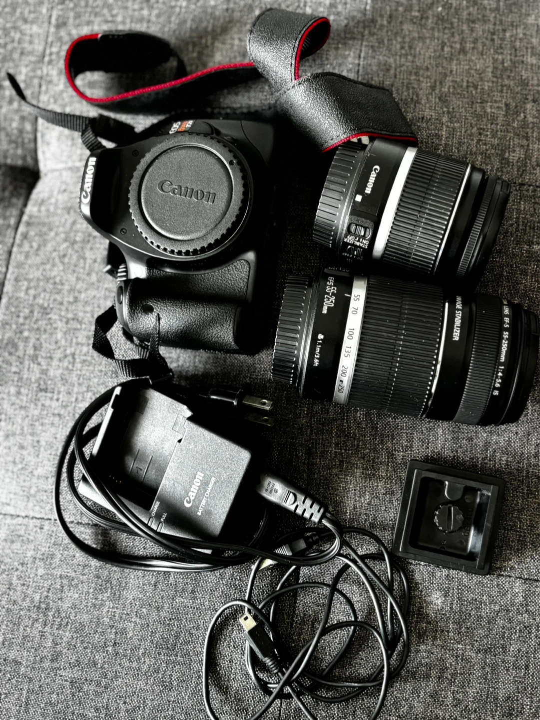 Canon EOS Rebel T3 DSLR Camera with Two Lenses and Charger