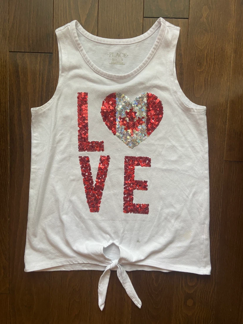 Children's Place Sequin LOVE Canada Day Tank Top M/7-8