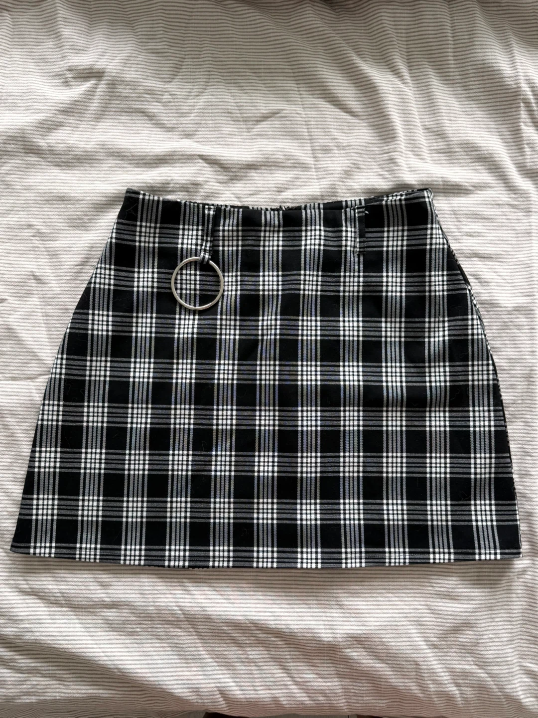 Plaid Mini Skirt with Ring Detail