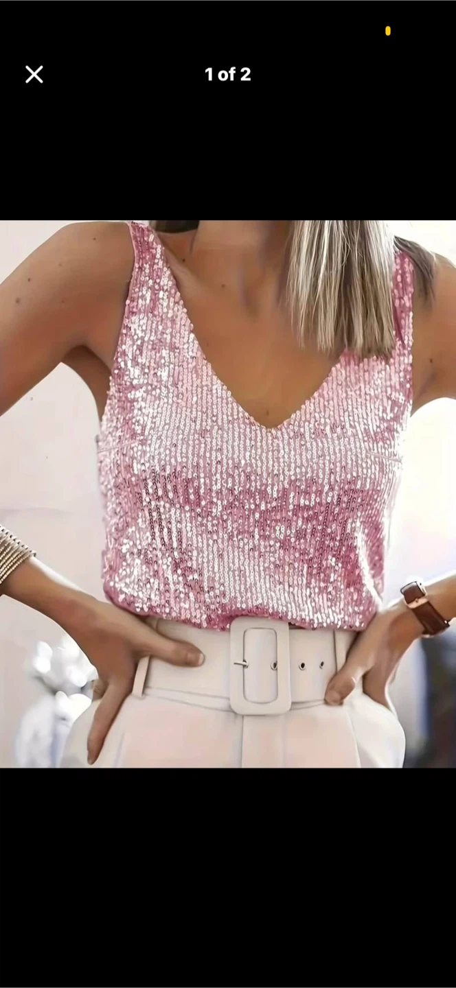 Pink Sequin V-Neck Tank Top. Size medium