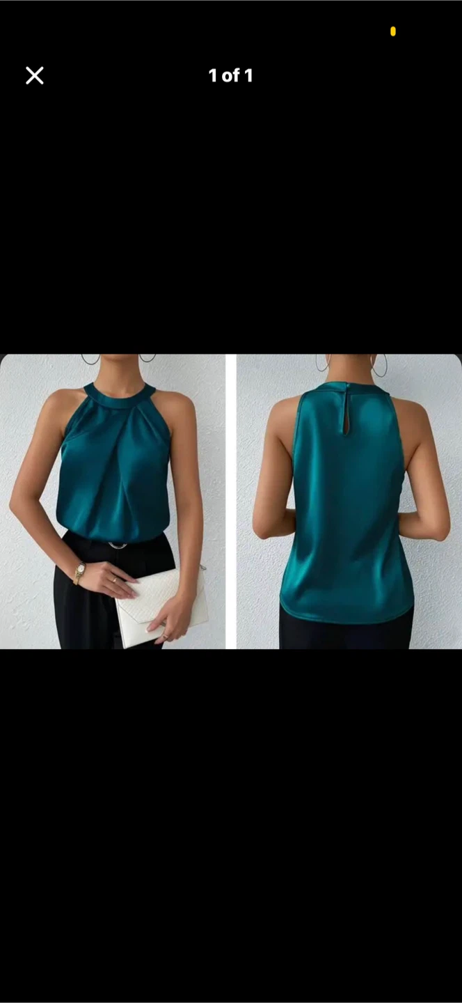 Teal Halter Neck Satin Top. Size XL