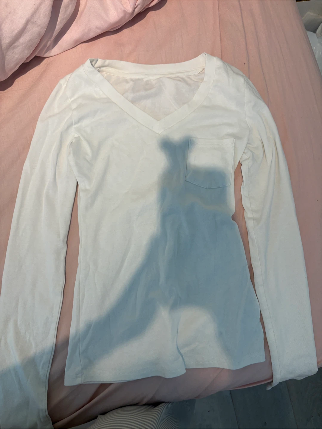 Grey and white striped long-sleeve shirt