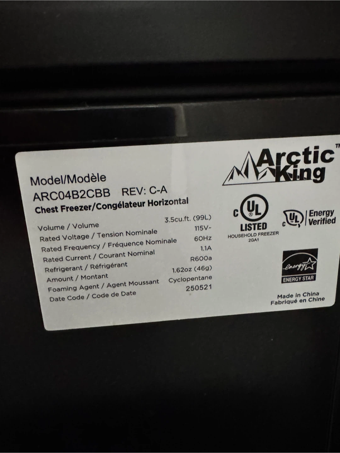 Arctic King Chest Freezer (New) - photo 2