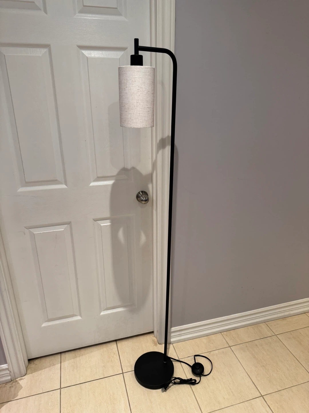 Black Arc Floor Lamp with Fabric Shade