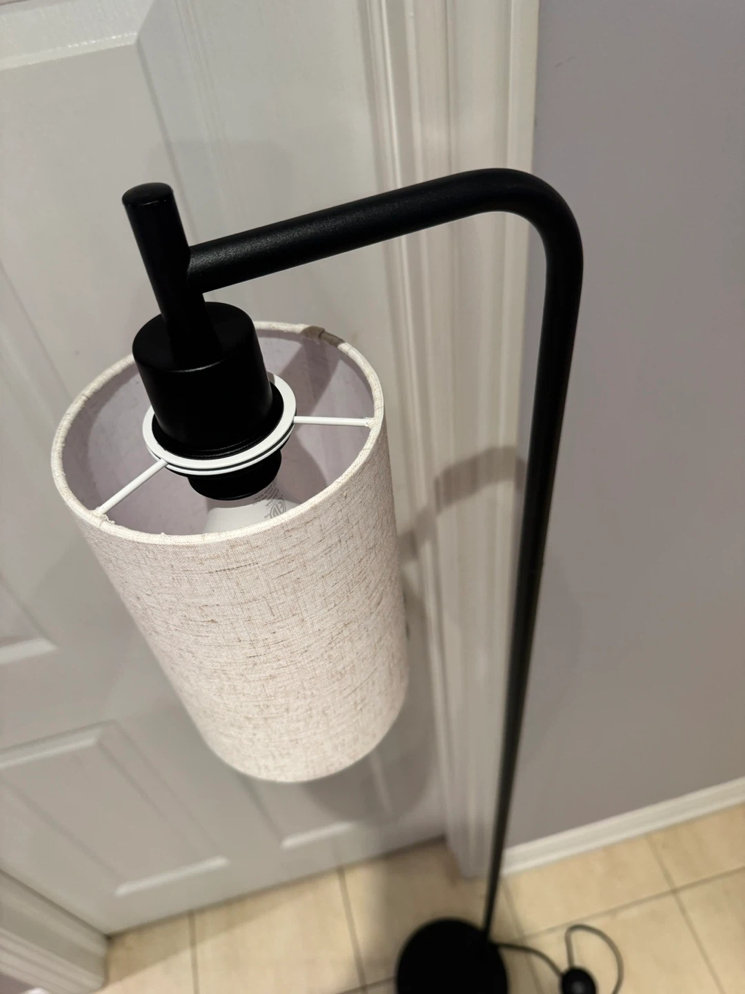 Black Arc Floor Lamp with Fabric Shade - photo 4