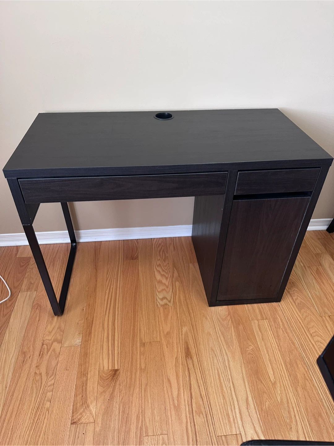 Dark Wood Desk with Drawer and Cabinet