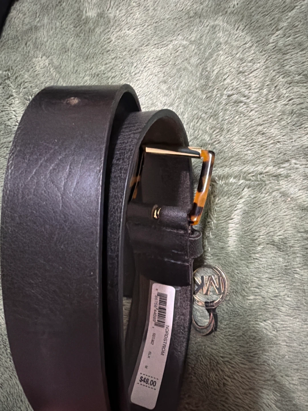 Michael Kors Black Leather Belt with Tortoise Buckle - Medium - photo 4