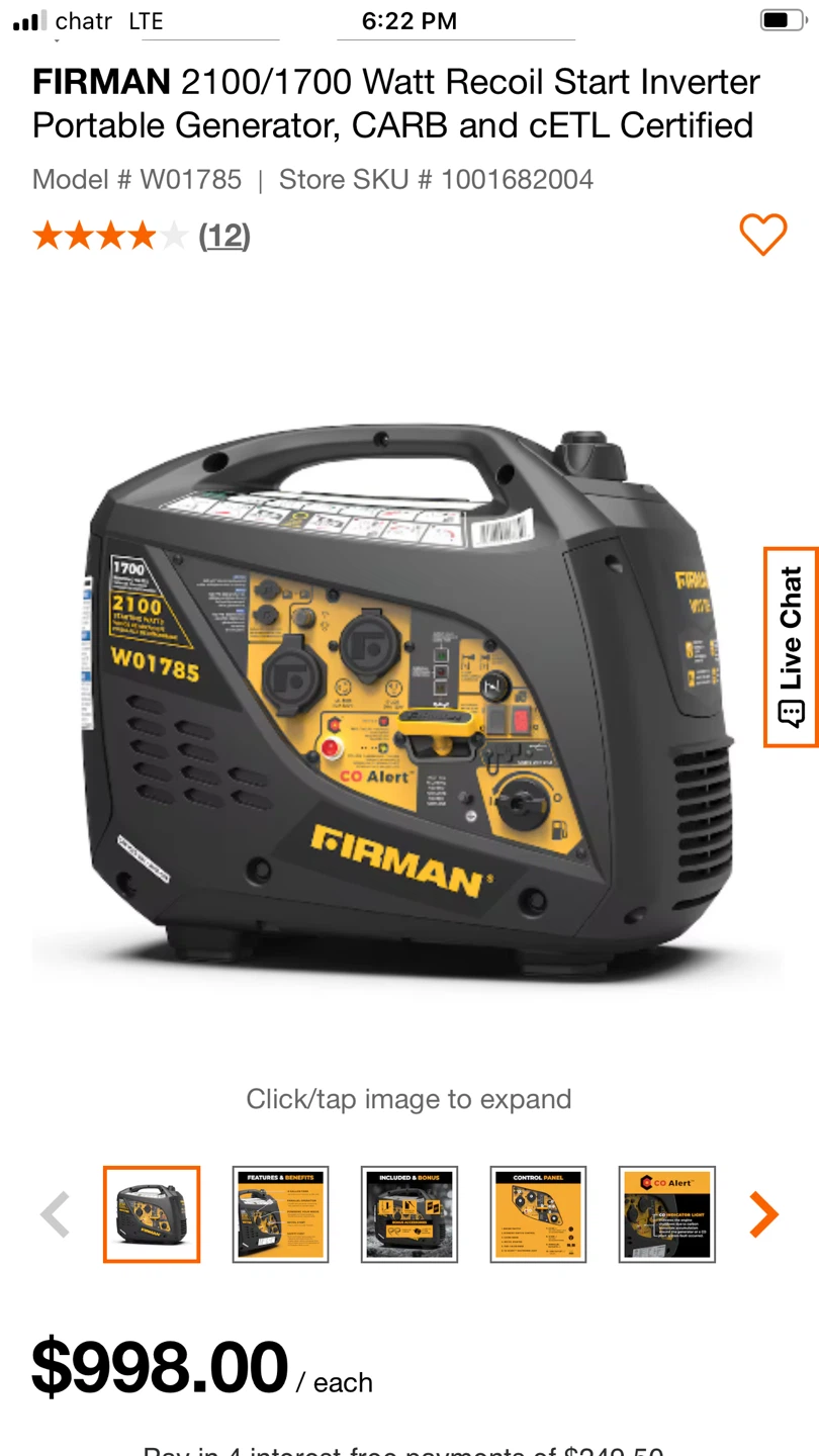Firman Recoil Inverter Generator W01785 - photo 4
