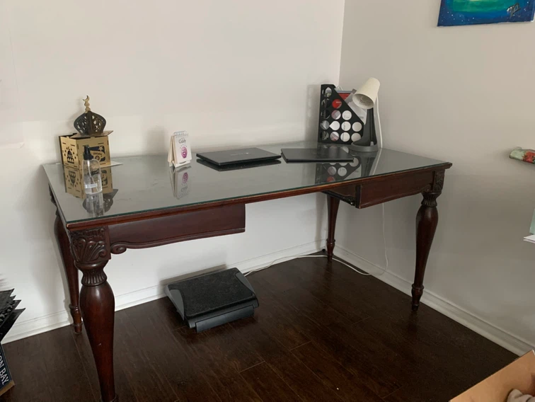 Dark Wood Desk with Glass Top - photo 3