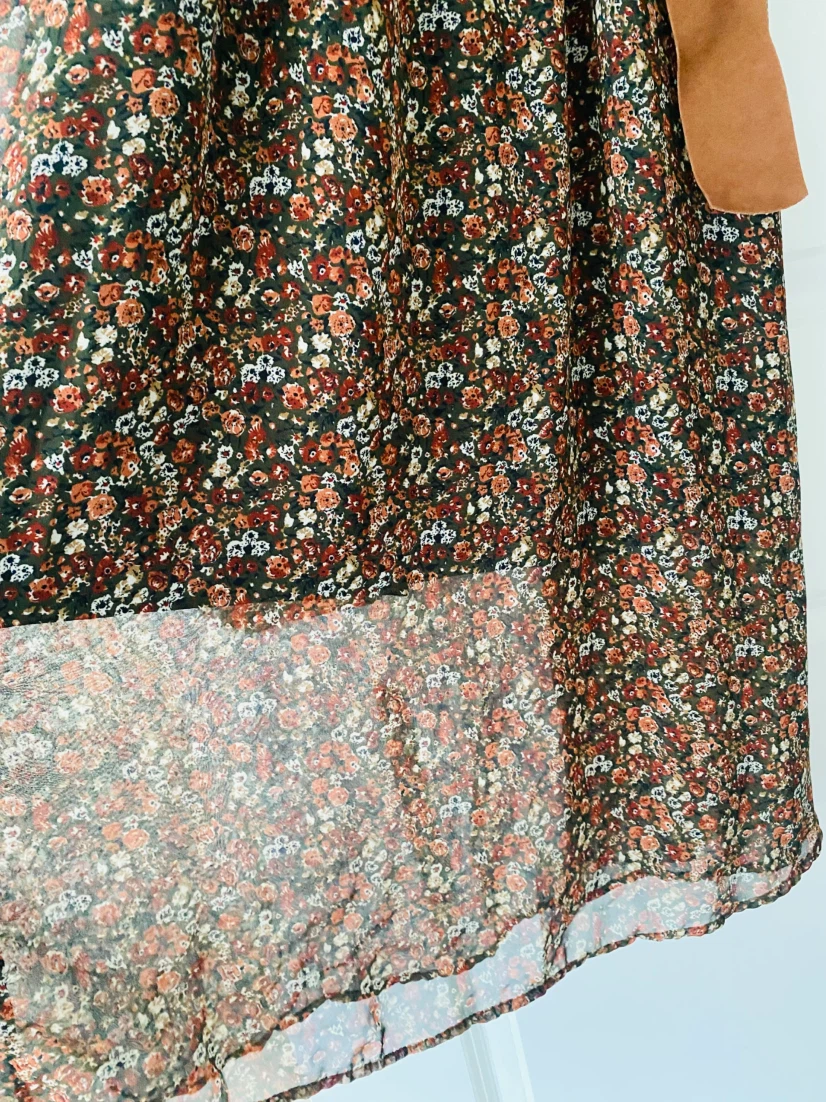 Floral Print Long Sleeve Midi Dress with Belt - photo 3