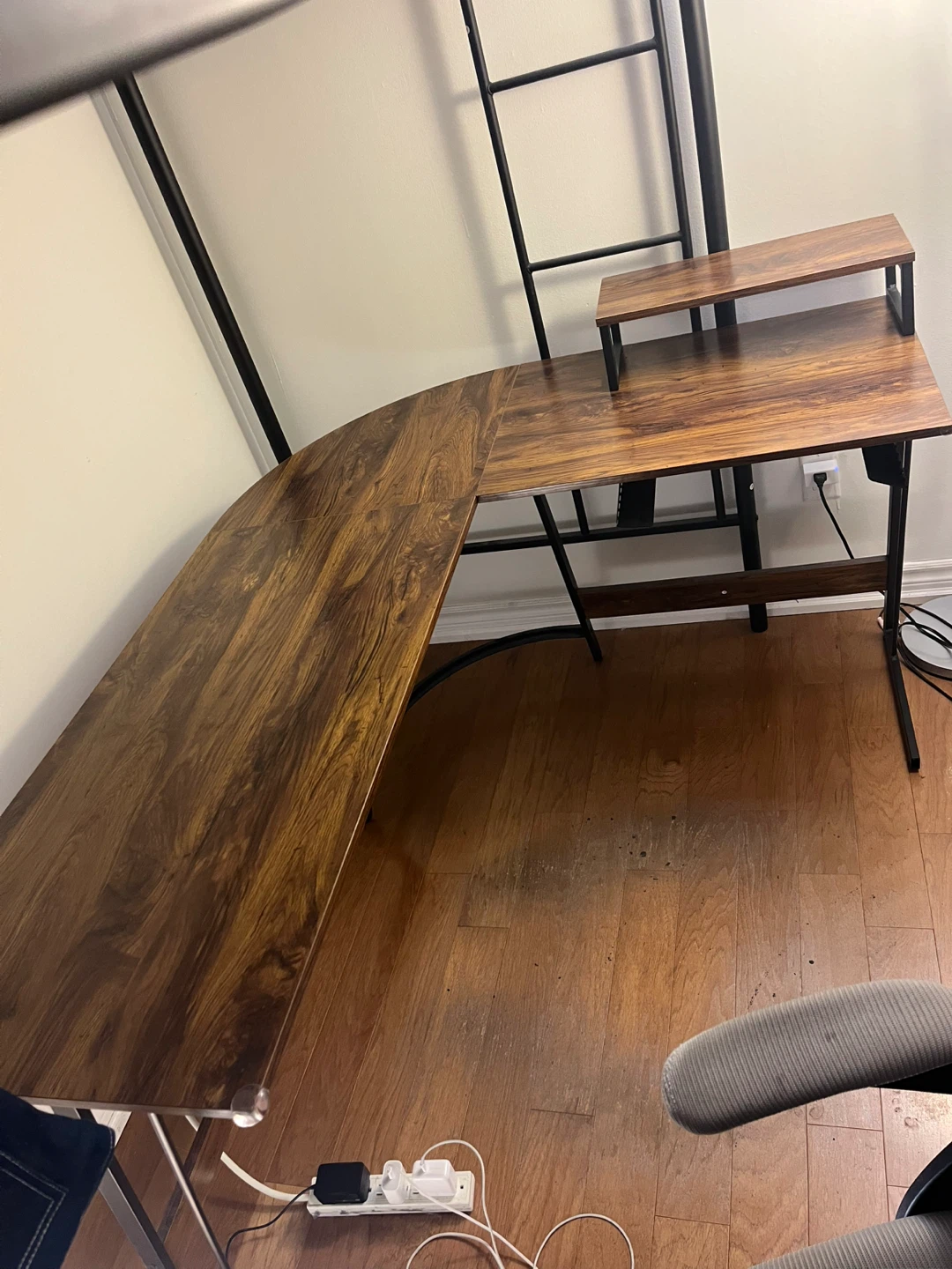 L-Shaped Desk with Monitor Riser