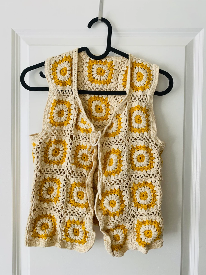 Crocheted Granny Square Vest - Yellow & Cream