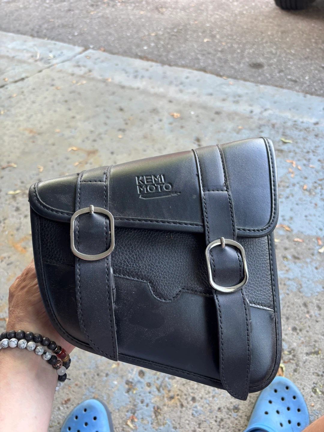 KEMI MOTO Black Leather Motorcycle Saddlebag