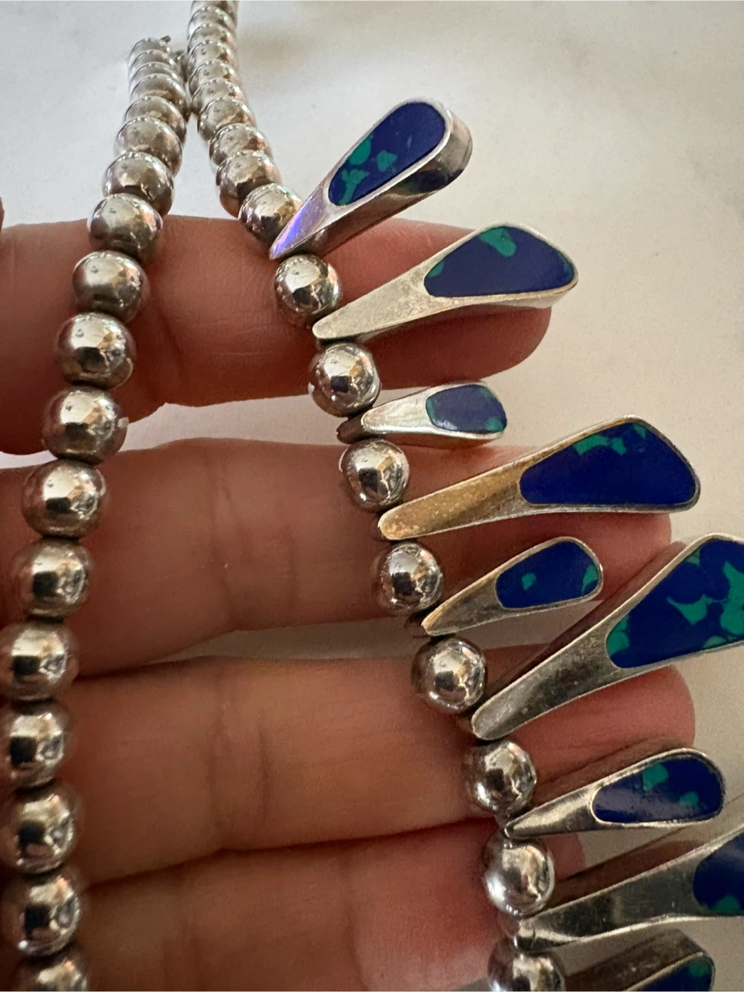 Sterling Silver Necklace with Lapis Lazuli Inlay - photo 2
