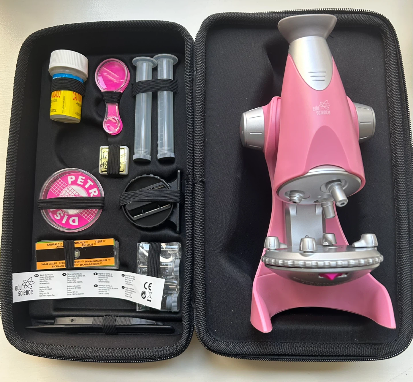 Edu Science Pink Microscope with Carrying Case and Accessories