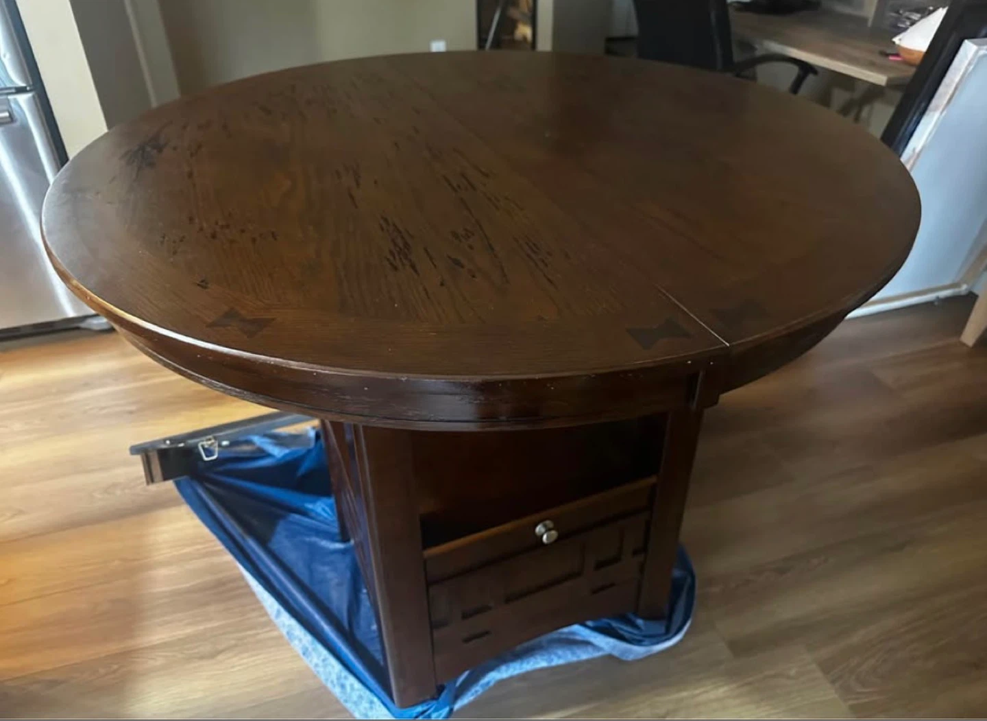 Dark Wood Round Dining Table with Storage