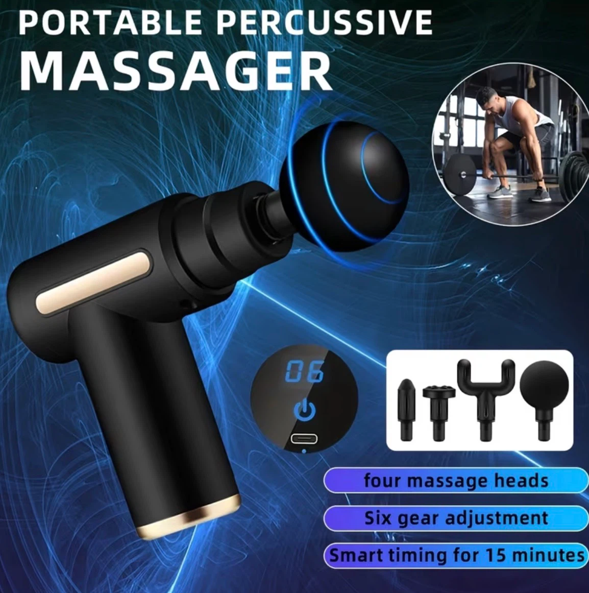 Portable Mini Percussion Massage Gun with 4 Attachments - photo 5