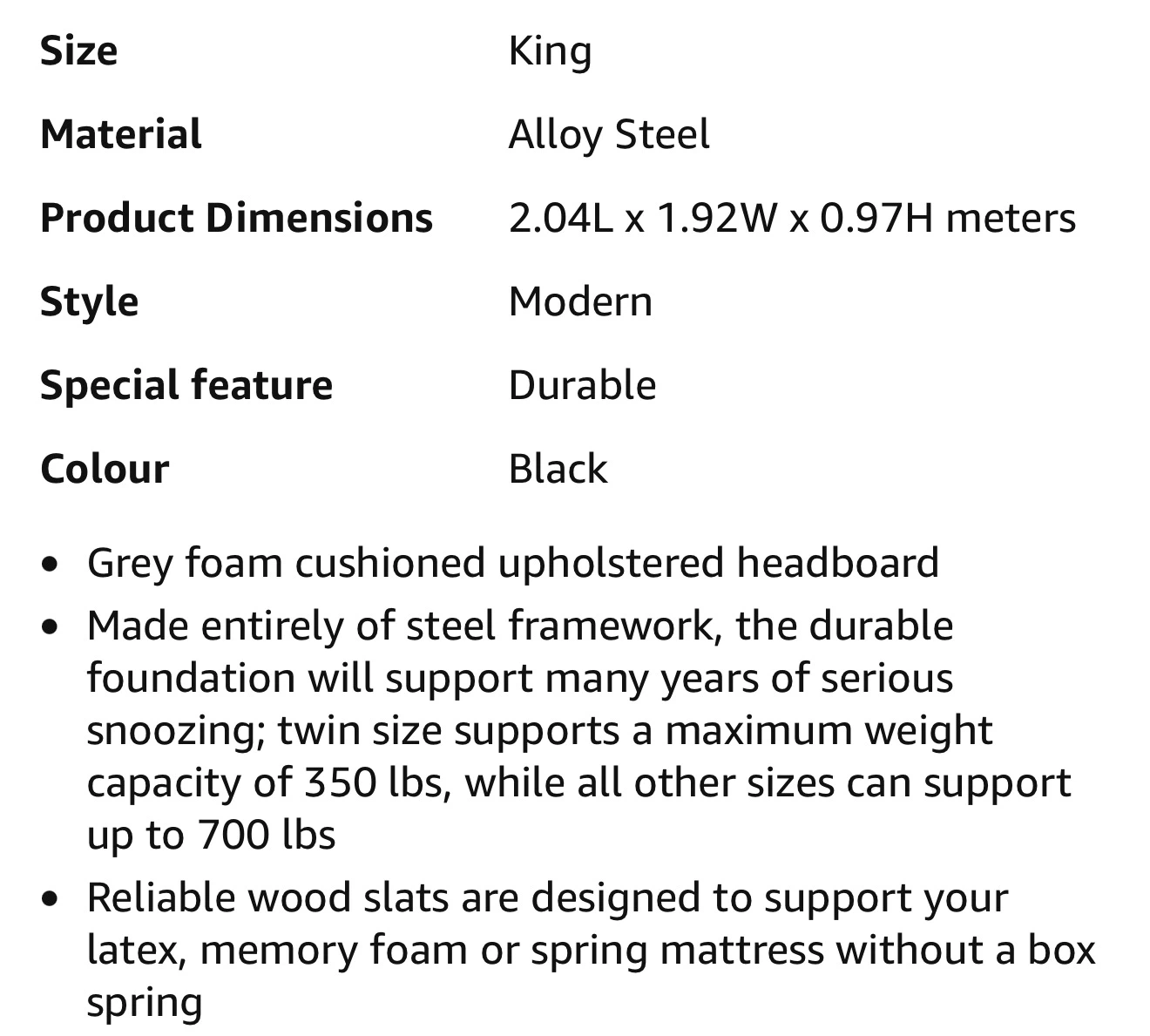 Modern King Size Bed Frame - Black Alloy Steel - photo 2