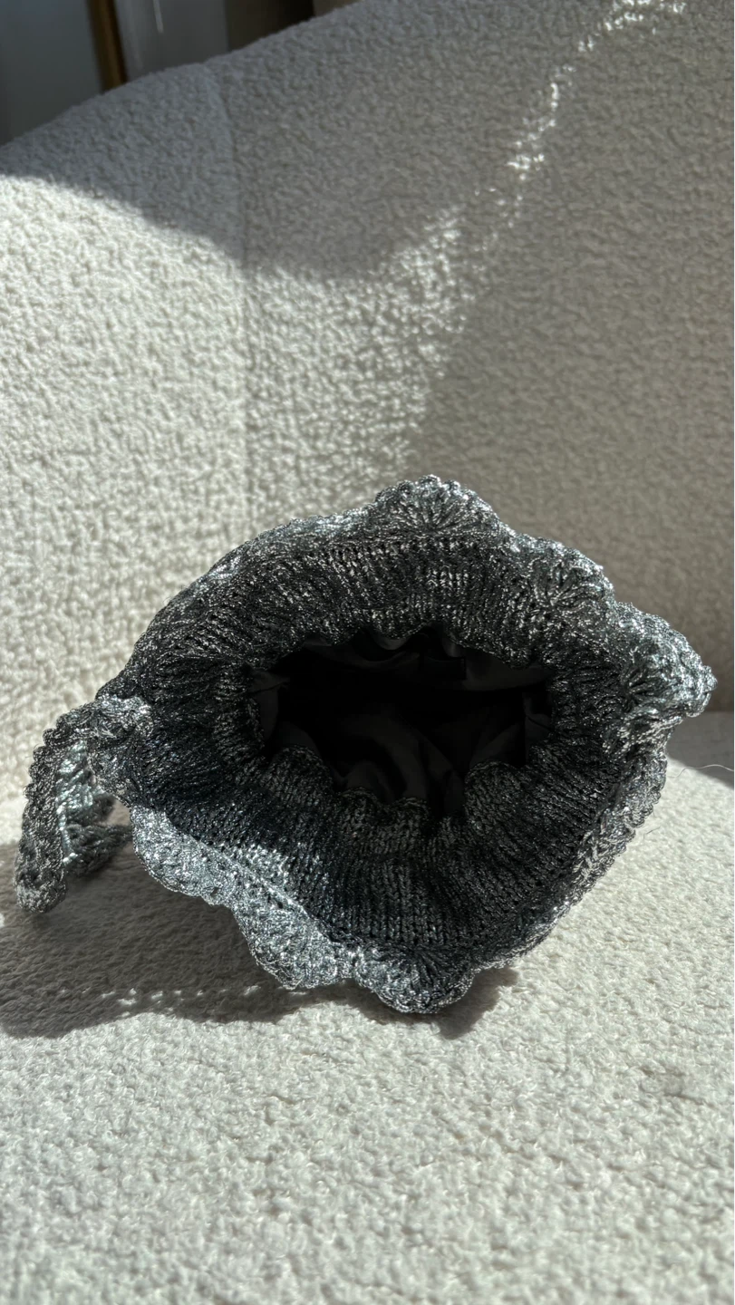 ZARA Silver Metallic Drawstring Pouch Bag - photo 2