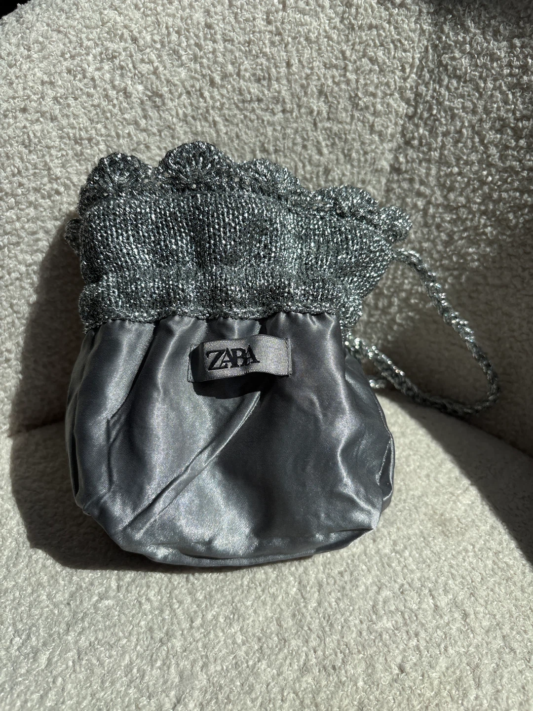 ZARA Silver Metallic Drawstring Pouch Bag - photo 3
