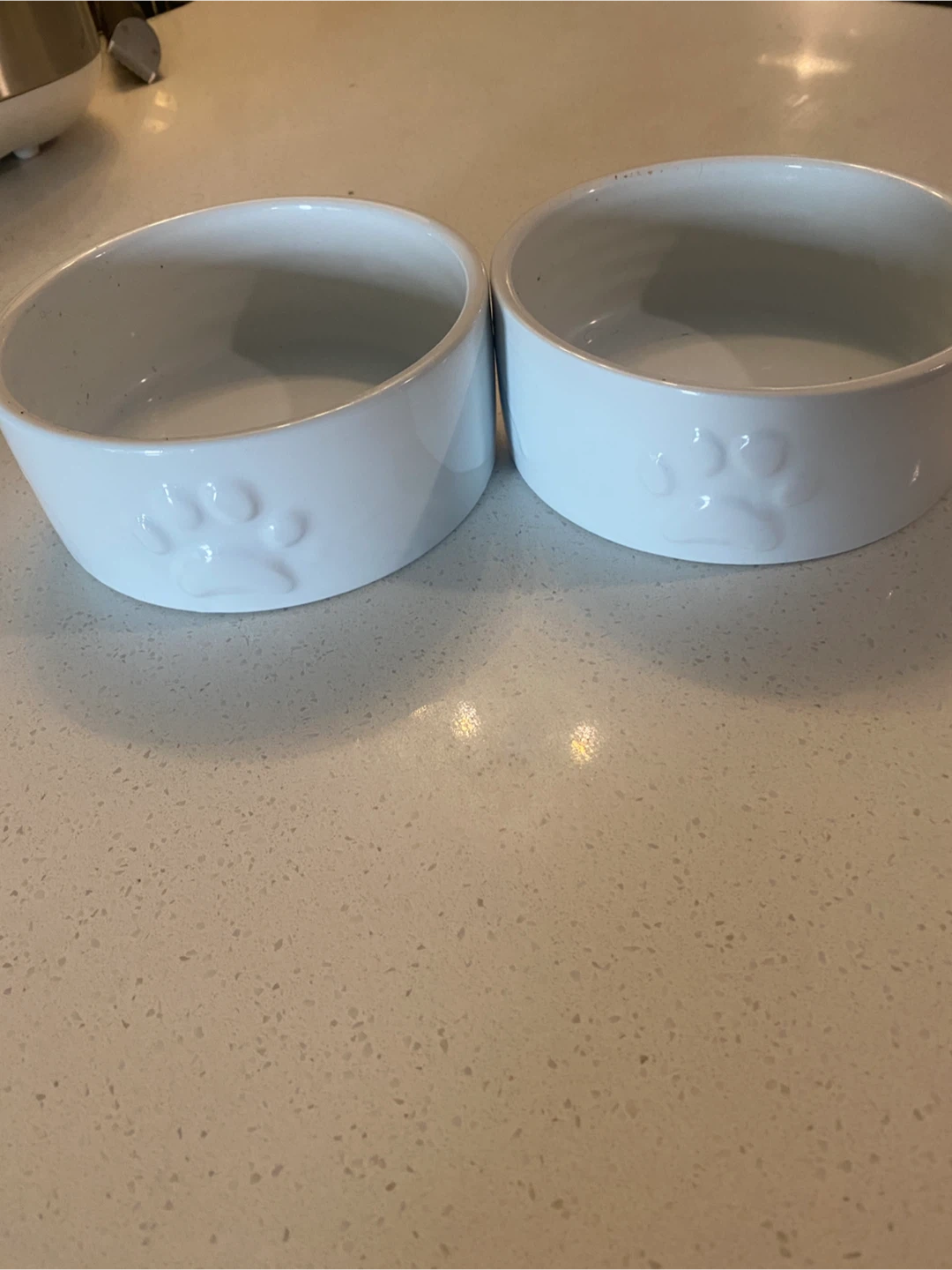 White Ceramic Pet Bowls with Paw Prints - Set of 2 - photo 4