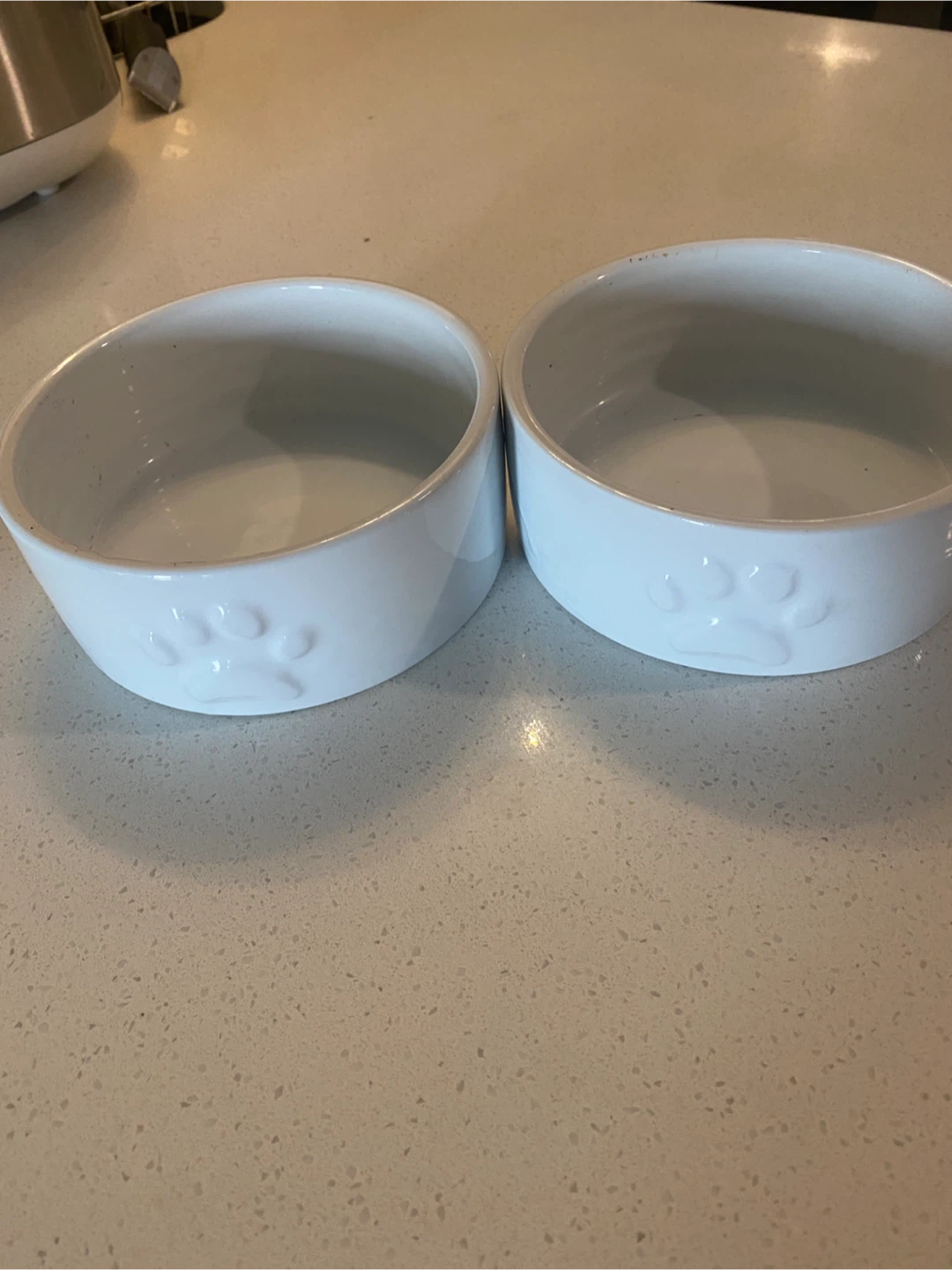 White Ceramic Pet Bowls with Paw Prints - Set of 2 - photo 5