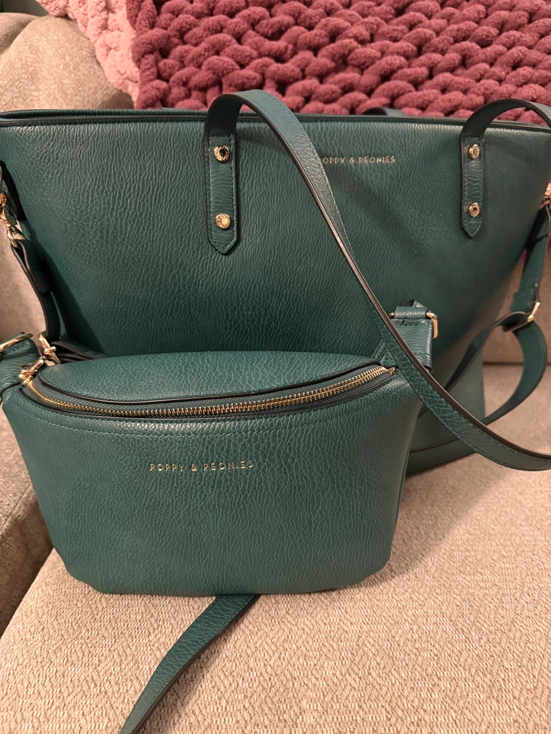 Poppy & Peonies Tote Bag and Fanny Pack Set - Teal - photo 2