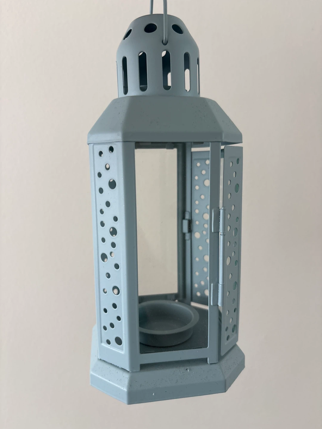 Light Blue Metal Lantern with Glass Panels